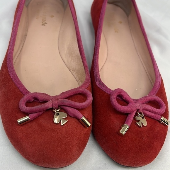 Kate Spade Sz 7 Coral Pink Suede Ballet Slippers Flats Slip on Shoes - Picture 3 of 11
